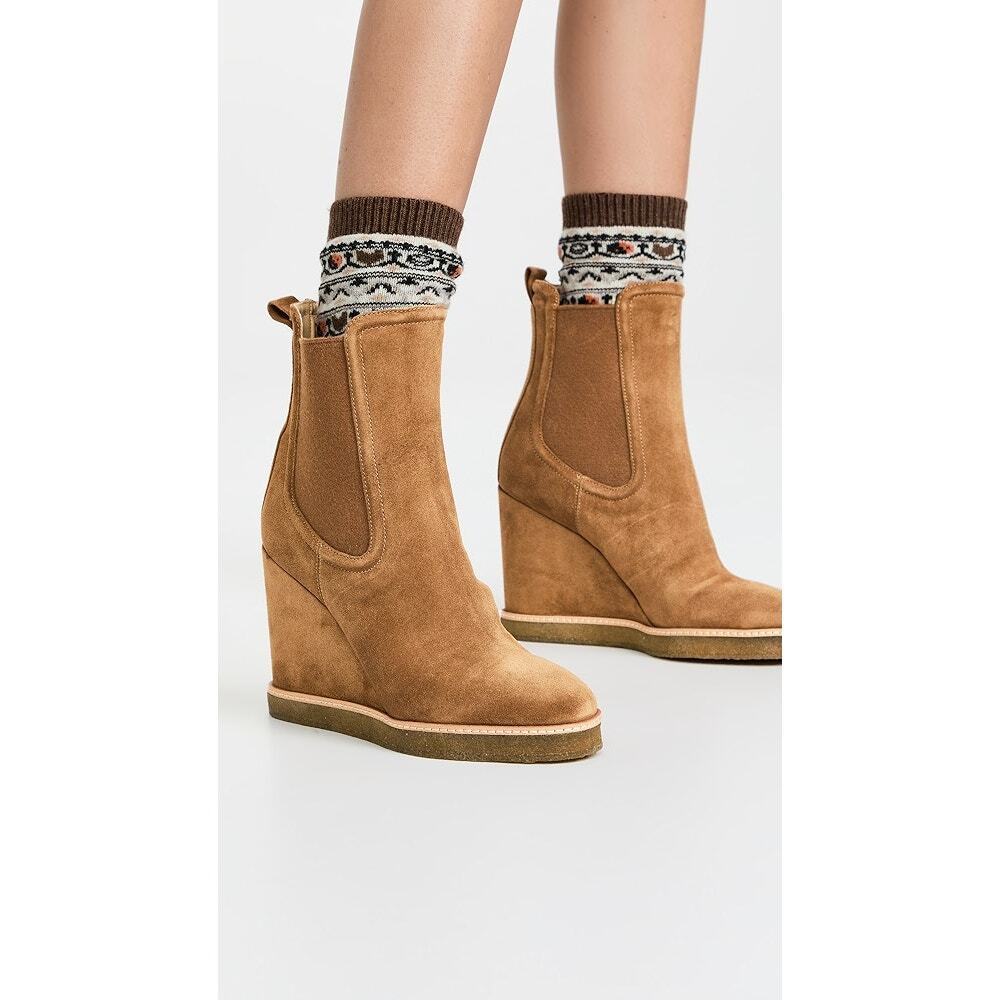 Veronica Beard Tan Suede Wedge Chelsea Booties